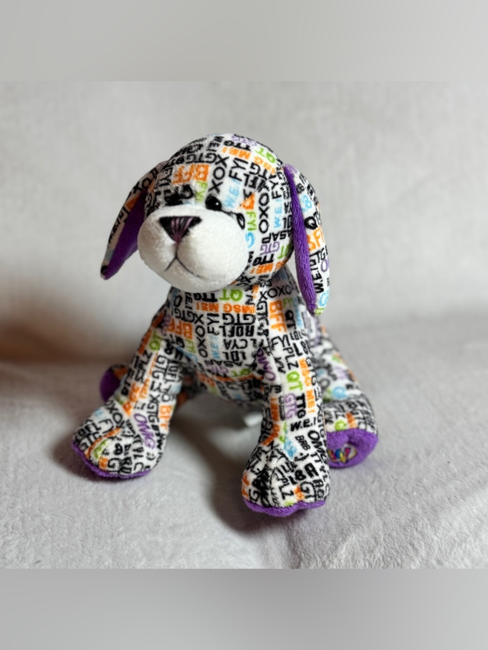 Ganz Webkinz Texting Puppy Dog Stuffed Animal Plush Multi Color w/Purple Accents